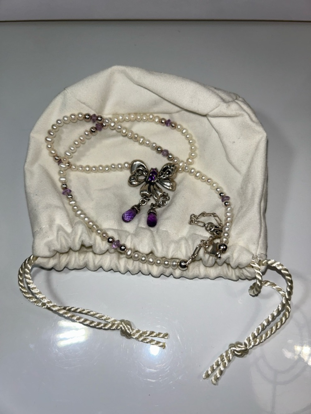NWOT Carolyn Pollack Sterling Silver Genuine Amethyst & Pearl Designer Necklace - Picture 9 of 9